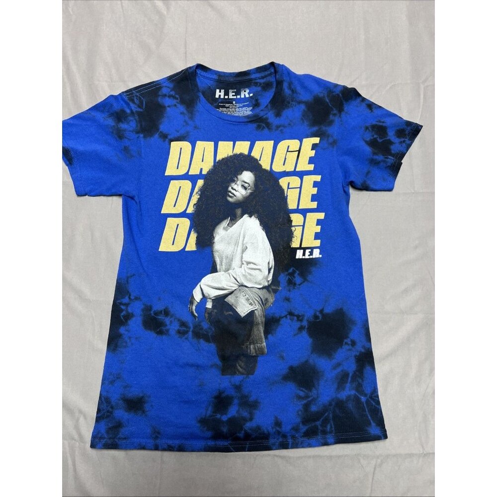 H.E.R Blue/Black Tie Dye Graphic Tee Women's size Small Cotton Shrt Sleeve 2022